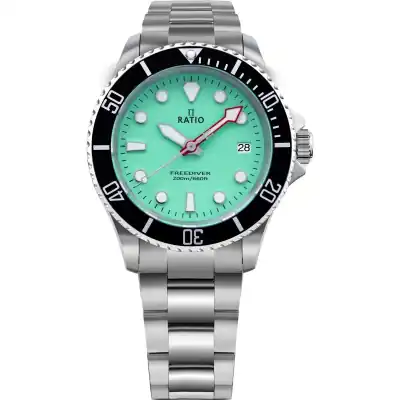 Ratio FreeDiver Sapphire Stainless Steel Green Dial Quartz RTF039 200M Men's Watch