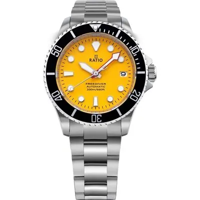Ratio FreeDiver Sapphire Stainless Steel Yellow Dial Automatic RTF044 200M Men's Watch