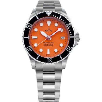 Ratio Freediver Sapphire Stainless Steel Orange Dial Automatic Rtf045 200m Men's Watch