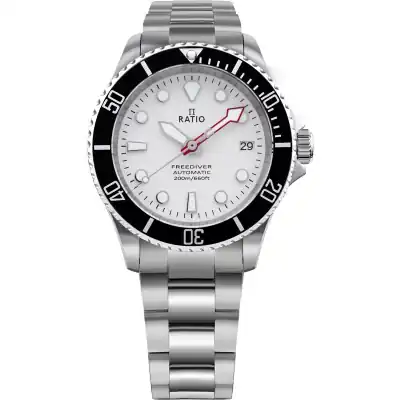 Ratio Freediver Sapphire Stainless Steel White Dial Automatic Rtf047 200m Men's Watch