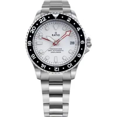 Ratio FreeDiver GMT Series Sapphire Stainless Steel White Dial Automatic RTF057 200M Men's Watch