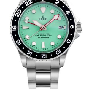 Ratio FreeDiver GMT Series Sapphire Stainless Steel Green Dial Automatic RTF059 200M Men's Watch