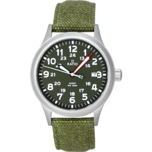 Ratio Quest Men's Field Watch Sapphire Canvas Strap Khaki Green Dial Quartz RTQ029 100M Lewis And Clark Edition