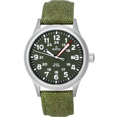 Ratio Quest Men's Field Watch Sapphire Canvas Strap Khaki Green Dial Quartz RTQ029 100M Lewis And Clark Edition