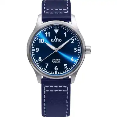 Ratio Skysurfer Pilot Blue Sunray Dial Leather Automatic RTS302 200M Men's Watch