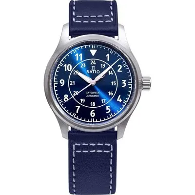 Ratio Skysurfer Pilot Blue Sunray Dial Leather Automatic RTS309 200M Men's Watch