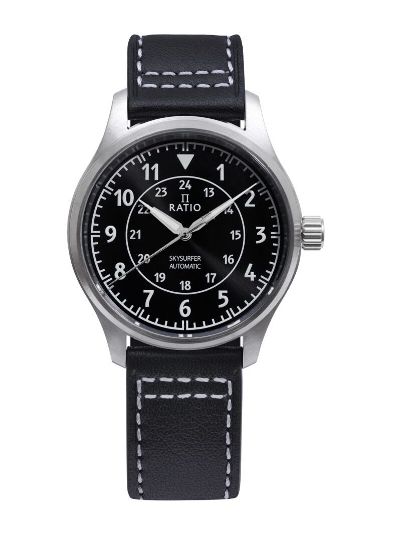 Ratio Skysurfer Pilot Black Sunray Dial Leather Automatic RTS314 200M Men's Watch