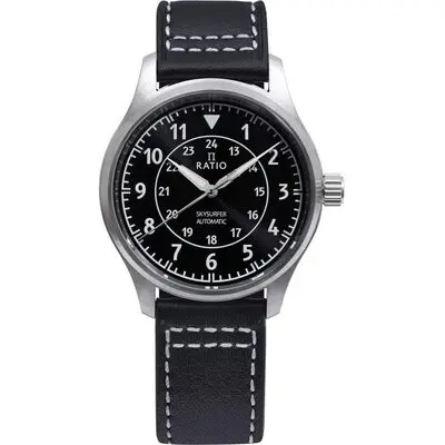 Ratio Skysurfer Pilot Black Sunray Dial Leather Automatic RTS314 200M Men's Watch