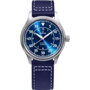Ratio Skysurfer Pilot Blue Sunray Dial Leather Automatic RTS318 200M Men's Watch