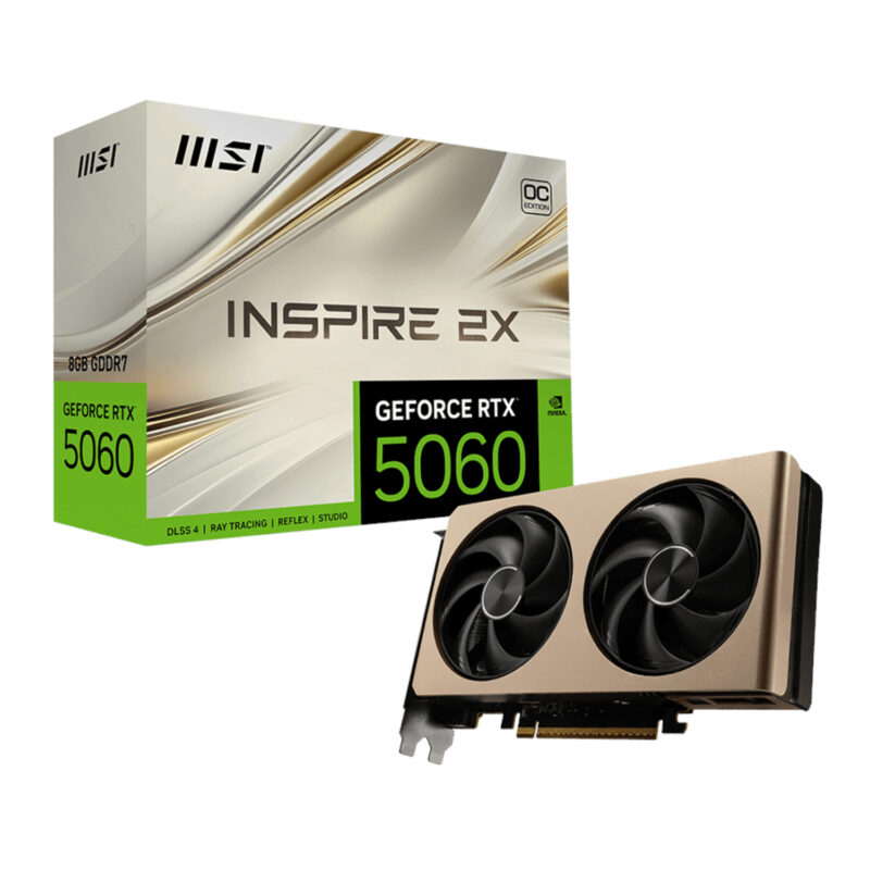 RTX5060INSPIRE2XOC8G_MSI-GeForce-RTX-5060-8G-INSPIRE-2X-OC-Graphics-Card-–-Gold_wr_01 MSI GeForce RTX 5060 8G INSPIRE 2X OC Graphics Card – Gold