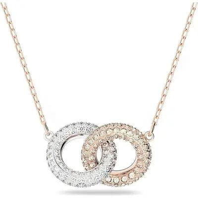 Swarovski Dextera Clear Crystals And Rose Gold Tone Plated Intertwined Circles Necklace 5414999 For Women