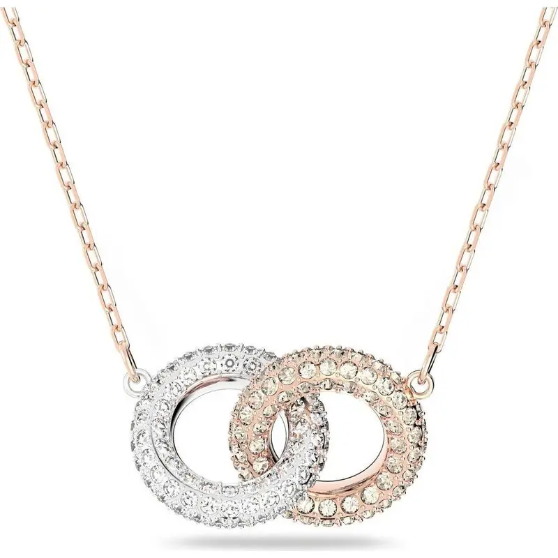 Swarovski Dextera Clear Crystals And Rose Gold Tone Plated Intertwined Circles Necklace 5414999 For Women