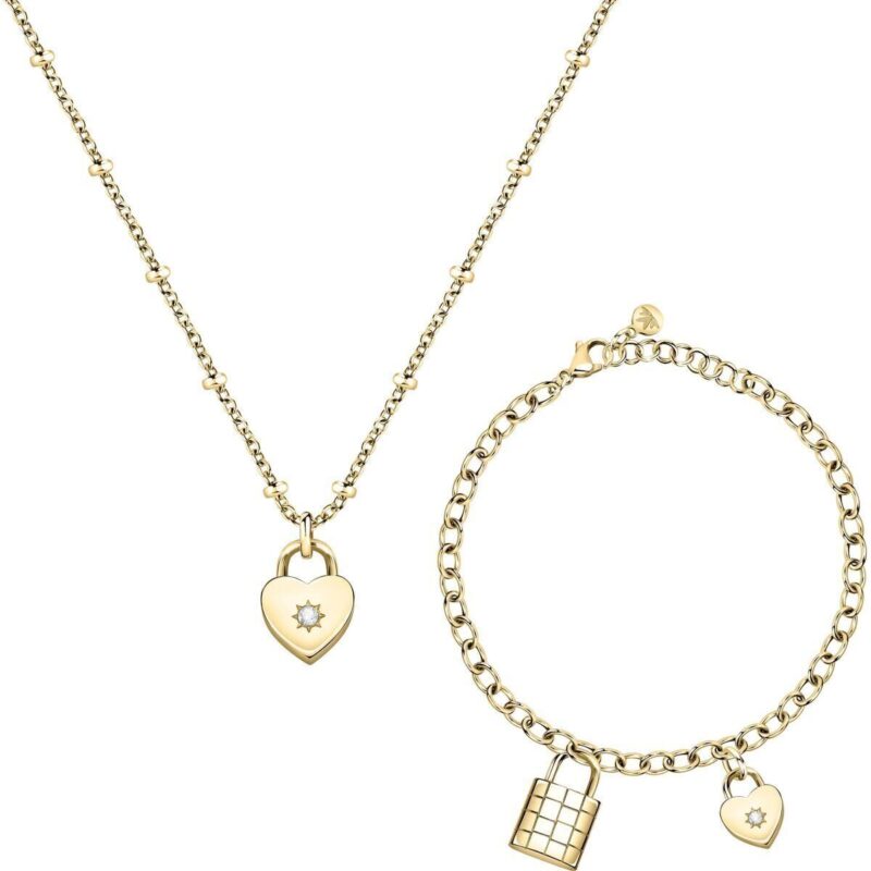 Morellato Abbraccio Gold Tone Stainless Steel Necklace And Bracelet SAUB19 For Women