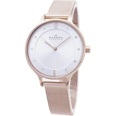 Skagen Anita Silver Dial Crystal Rose Gold-Tone Mesh Bracelet SKW2151 Women's Watch