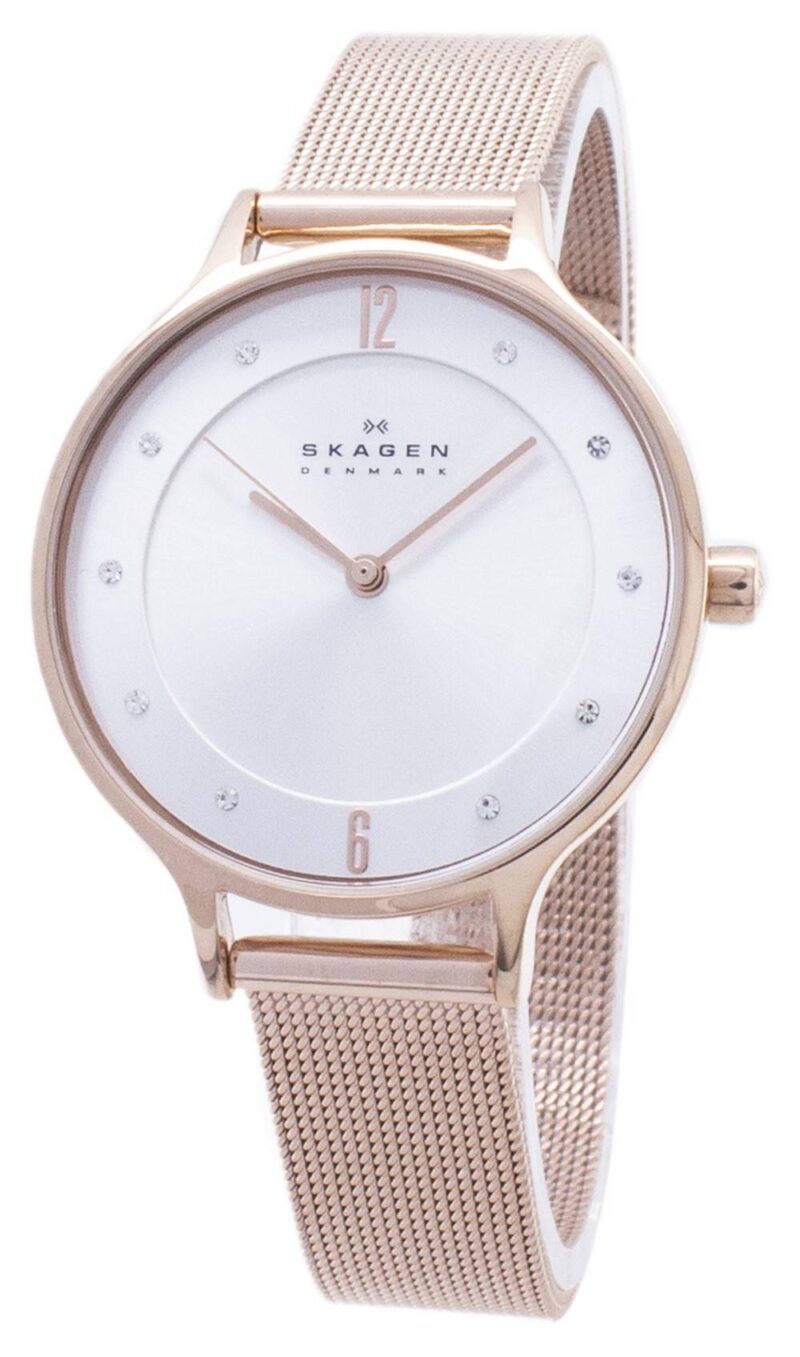 Skagen Anita Silver Dial Crystal Rose Gold-Tone Mesh Bracelet SKW2151 Women's Watch Skagen Anita Silver Dial Crystal Rose Gold-Tone Mesh Bracelet SKW2151 Women's Watch