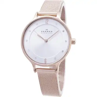 Skagen Anita Silver Dial Crystal Rose Gold-Tone Mesh Bracelet SKW2151 Women's Watch
