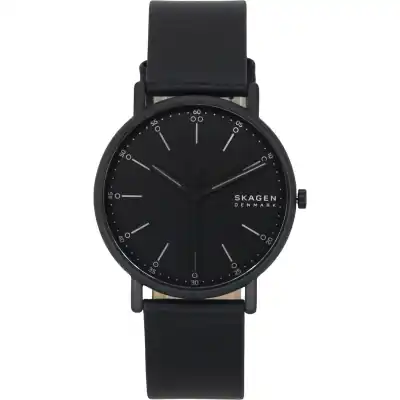 Skagen Signatur Leather Strap Black Dial Quartz SKW6902 Men's Watch