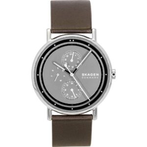 Skagen Signatur Leather Strap Multifunction Grey Dial Quartz SKW6941 Men's Watch