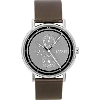 Skagen Signatur Leather Strap Multifunction Grey Dial Quartz SKW6941 Men's Watch