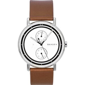 Skagen Signatur Leather Strap Multifunction Cream Dial Quartz SKW6942 Men's Watch