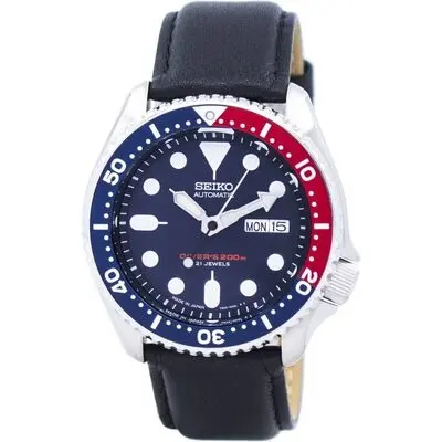 Seiko Automatic Diver's Black Leather SKX009J1-var-LS10 200M Men's Watch