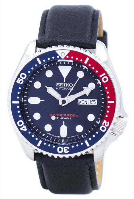 Seiko Automatic Diver's Black Leather SKX009J1-var-LS10 200M Men's Watch