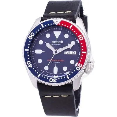 Seiko Automatic SKX009J1-var-LS14 Diver's 200M Japan Made Black Leather Strap Men's Watch