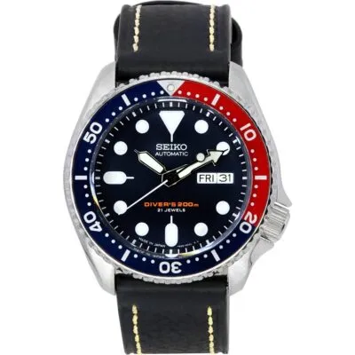 Seiko Automatic Diver's Ratio Black Leather SKX009J1-var-LS2 200M Men's Watch
