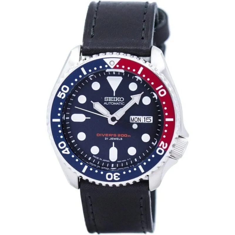Seiko Automatic Diver's Black Leather SKX009J1-var-LS8 200M Men's Watch