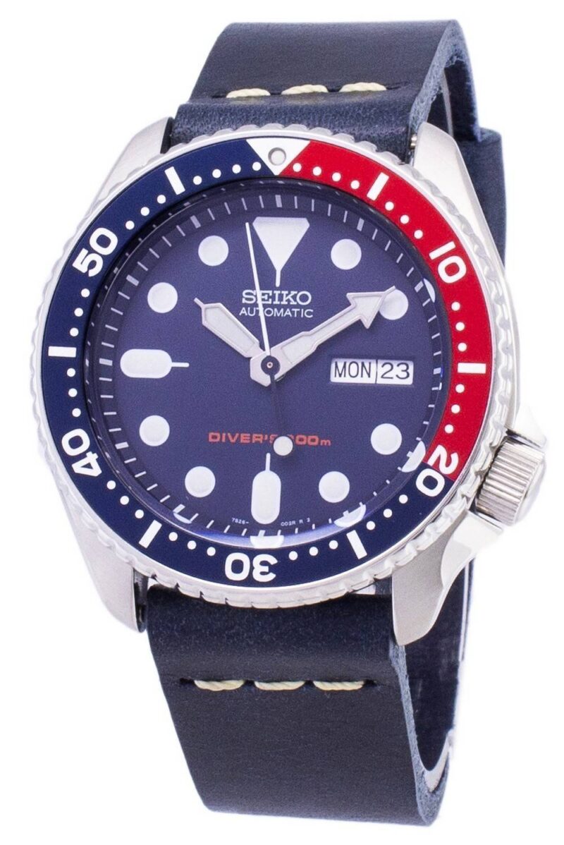 Seiko Automatic SKX009K1-var-LS15 Diver's 200M Dark Blue Leather Strap Men's Watch Seiko Automatic SKX009K1-var-LS15 Diver's 200M Dark Blue Leather Strap Men's Watch