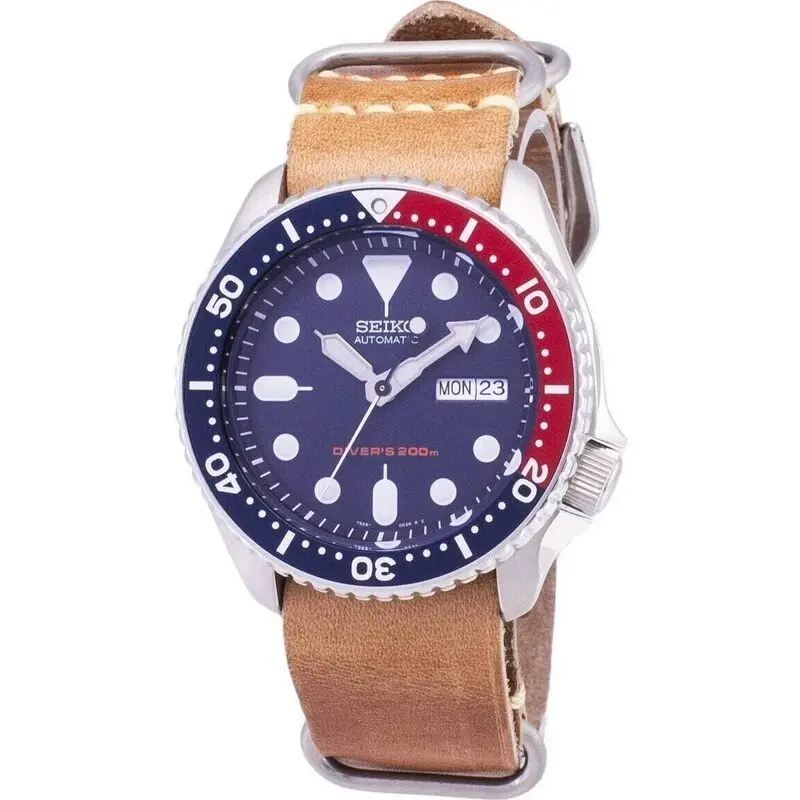 Seiko Automatic SKX009K1-var-LS18 Diver's 200M Brown Leather Strap Men's Watch