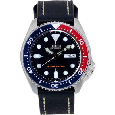 Seiko Automatic Diver's Ratio Black Leather SKX009K1-var-LS2 200M Men's Watch