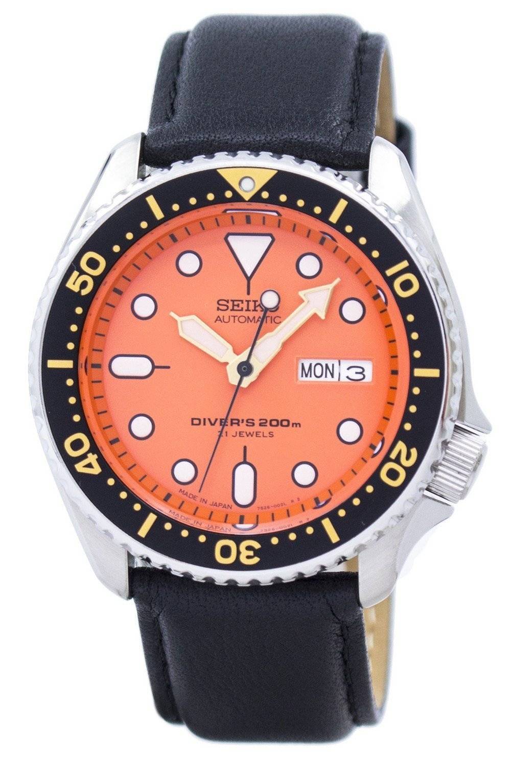 Seiko Automatic Diver’s Black Leather SKX011J1-var-LS10 200M Men’s Watch - SKX011J1-var-LS10
