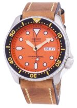 Seiko Automatic SKX011J1-var-LS17 Diver's 200M Japan Made Brown Leather Strap Men's Watch