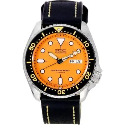 Seiko Automatic Diver's Ratio Black Leather SKX011J1-var-LS2 200M Men's Watch
