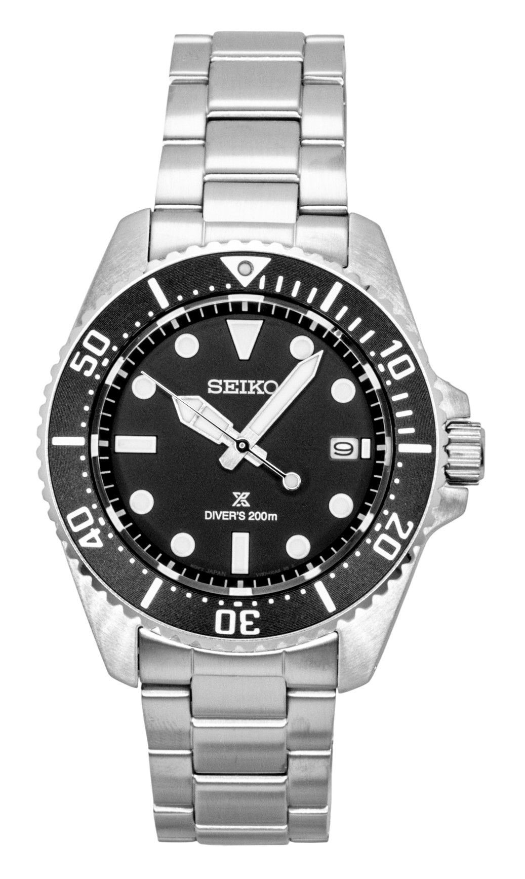Seiko Prospex Stainless Steel Black Dial Solar Diver's SNE597P1 200M Men's Watch
