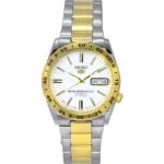Seiko 5 Two Tone Stainless Steel White Dial 21 Jewels Automatic SNKE04J1 Unisex Watch