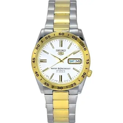 Seiko 5 Two Tone Stainless Steel White Dial 21 Jewels Automatic SNKE04J1 Unisex Watch