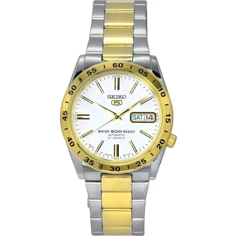 Seiko 5 Two Tone Stainless Steel White Dial 21 Jewels Automatic SNKE04J1 Unisex Watch