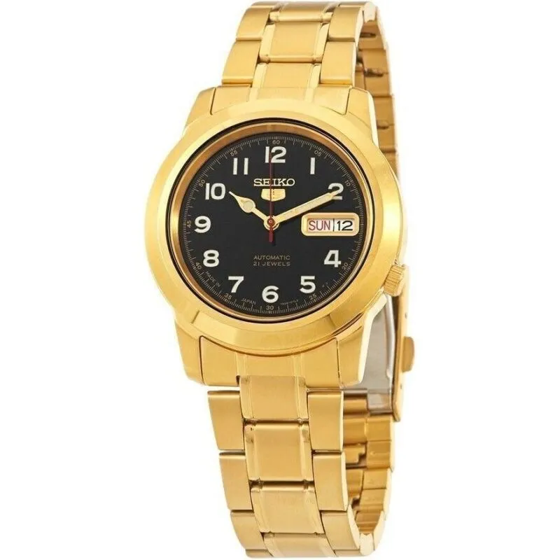 Seiko 5 Gold Tone Stainless Steel Black Dial 21 Jewels Automatic SNKK40J1 Men's Watch