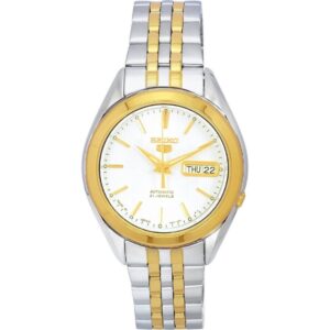 Seiko 5 Two Tone Stainless Steel White Dial Automatic SNKL24 SNKL24J1 SNKL24J Men's Watch