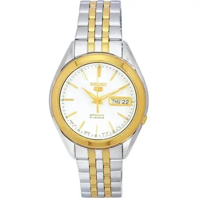 Seiko 5 Two Tone Stainless Steel White Dial Automatic SNKL24 SNKL24J1 SNKL24J Men's Watch
