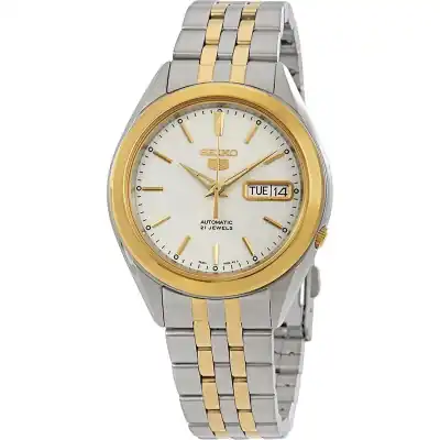 Seiko 5 Two Tone Stainless Steel White Dial 21 Jewels Automatic SNKL24K1 Men's Watch