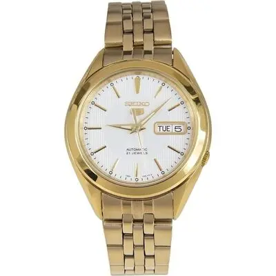 Seiko 5 Gold Tone Stainless Steel White Dial 21 Jewels Automatic SNKL26K1 Men's Watch