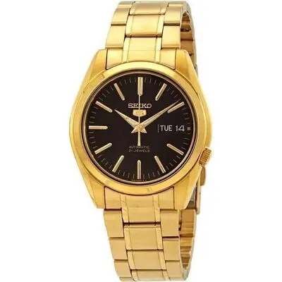 Seiko 5 Sports Gold Tone Stainless Steel Black Dial 21 Jewels Automatic SNKL50K1 Men's Watch