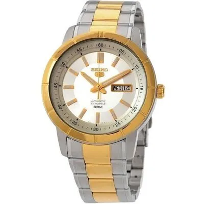 Seiko 5 Two Tone Stainless Steel Silver Dial 21 Jewels Automatic SNKN58K1 Men's Watch