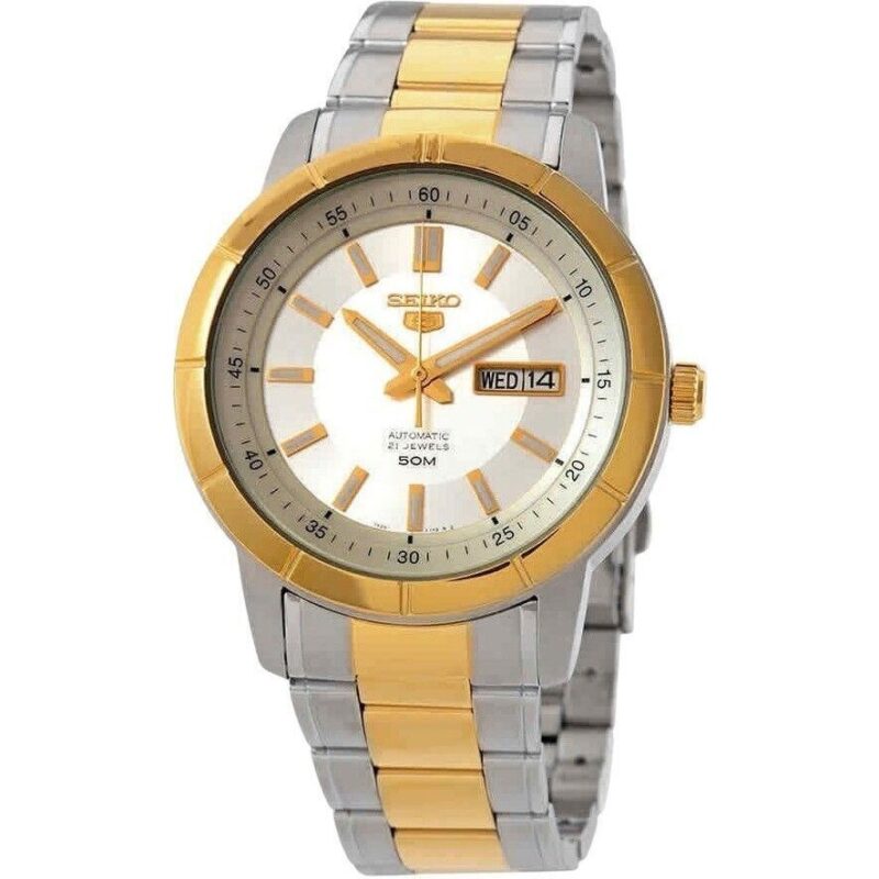 Seiko 5 Two Tone Stainless Steel Silver Dial 21 Jewels Automatic SNKN58K1 Men's Watch