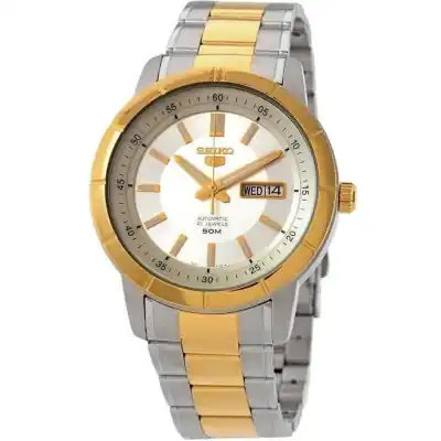 Seiko 5 Two Tone Stainless Steel Silver Dial 21 Jewels Automatic SNKN58K1 Men's Watch