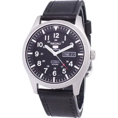 Seiko 5 Sports Automatic Black Leather SNZG15K1-var-LS8 100M Men's Watch