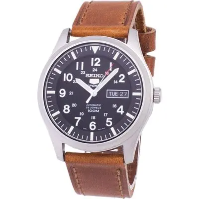 Seiko 5 Sports Automatic Brown Leather SNZG15K1-var-LS9 100M Men's Watch